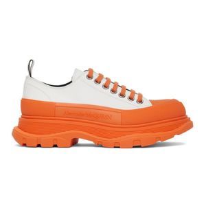 Alexander McQueen Mens White & Orange Tread Slick Low Sneakers